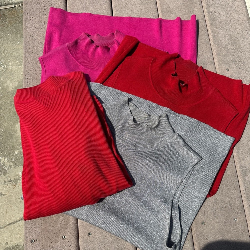 Chico's BUNDLE Mixed Color Women's Sweaters - Red, Hot Pink, Silver, Sz 2/3